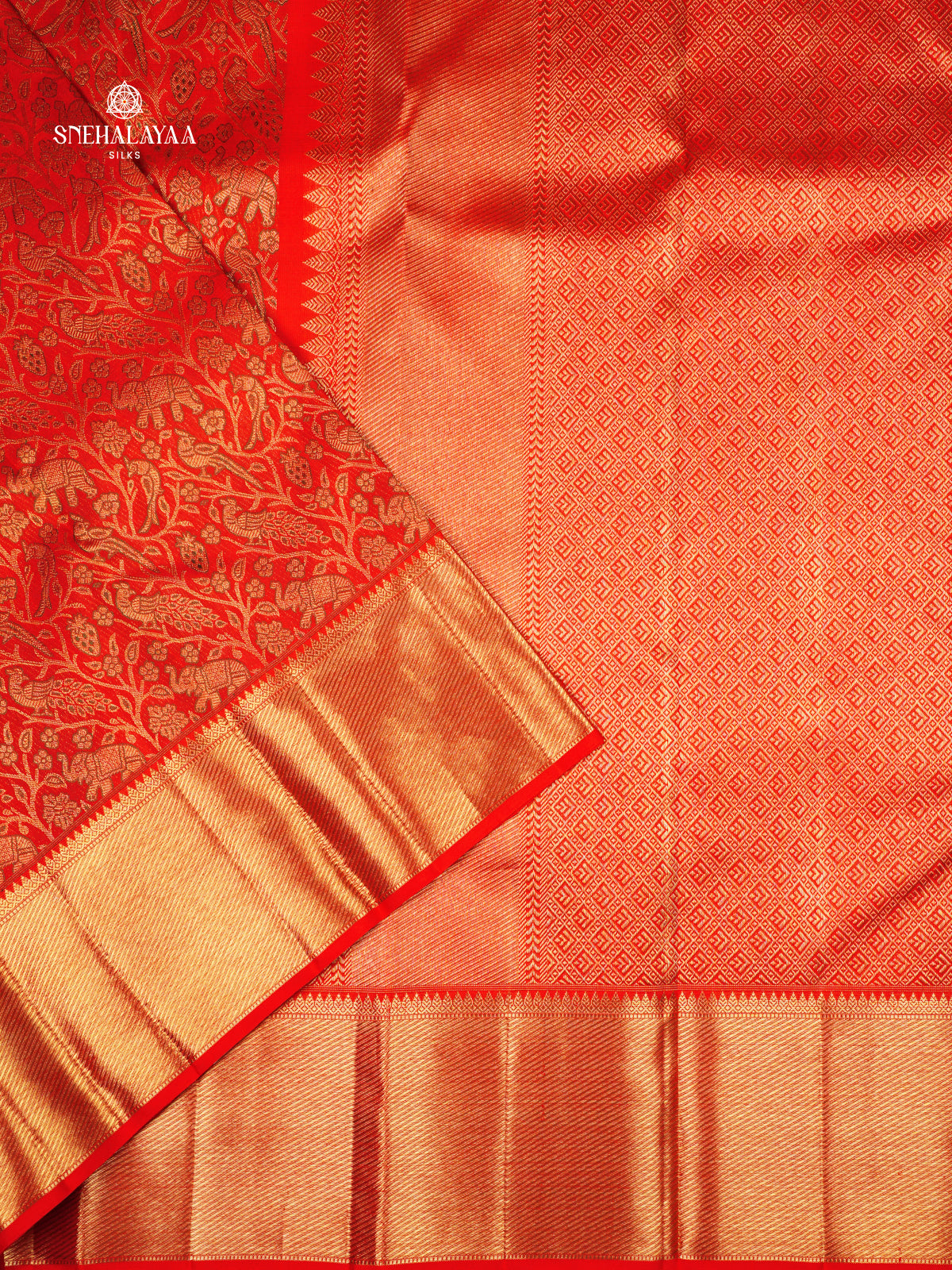 Vermilion Red Kanjivaram Silk Saree