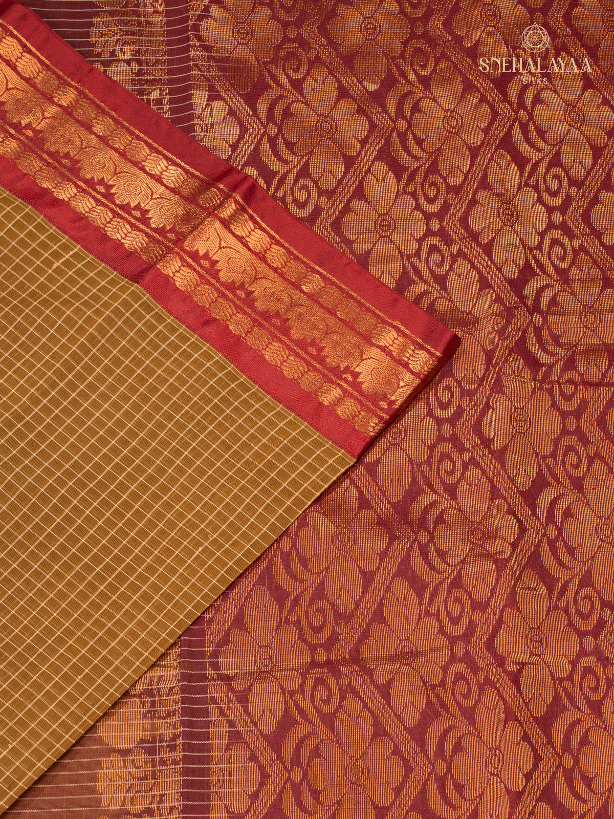 Mustard Brown Gadwal Cotton Saree