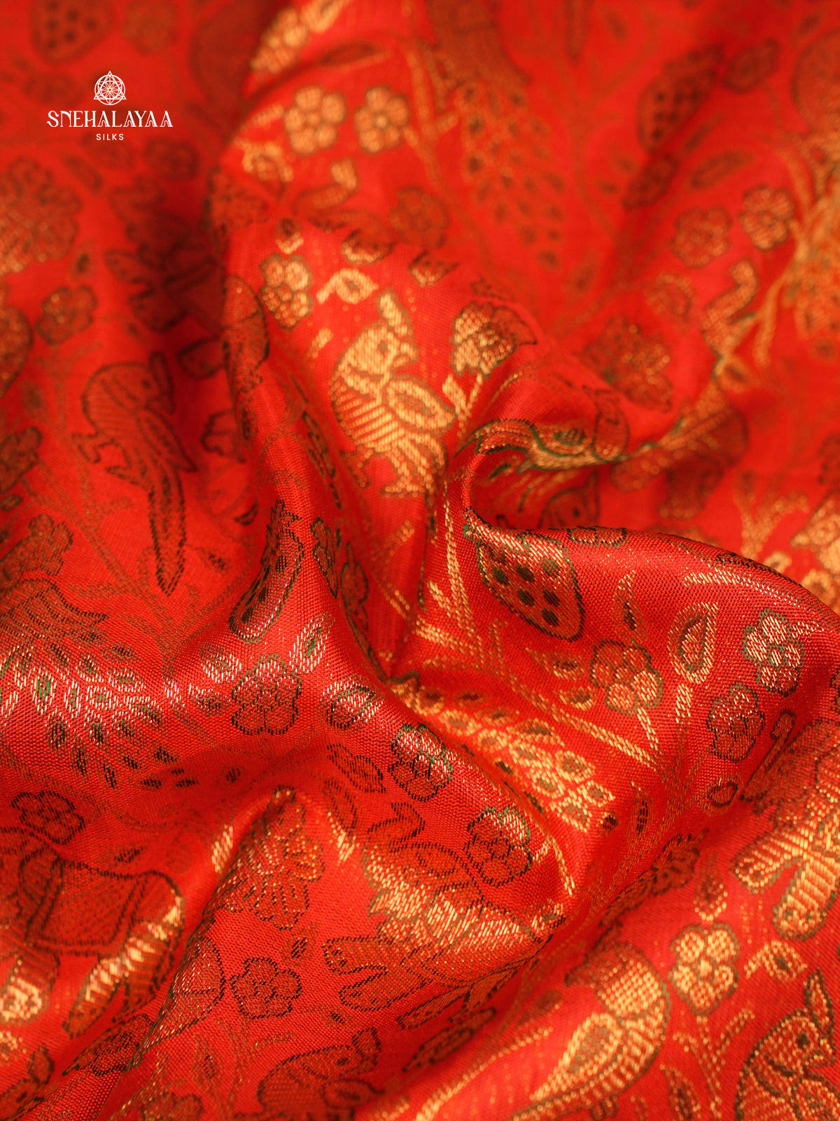 Vermilion Red Kanjivaram Silk Saree