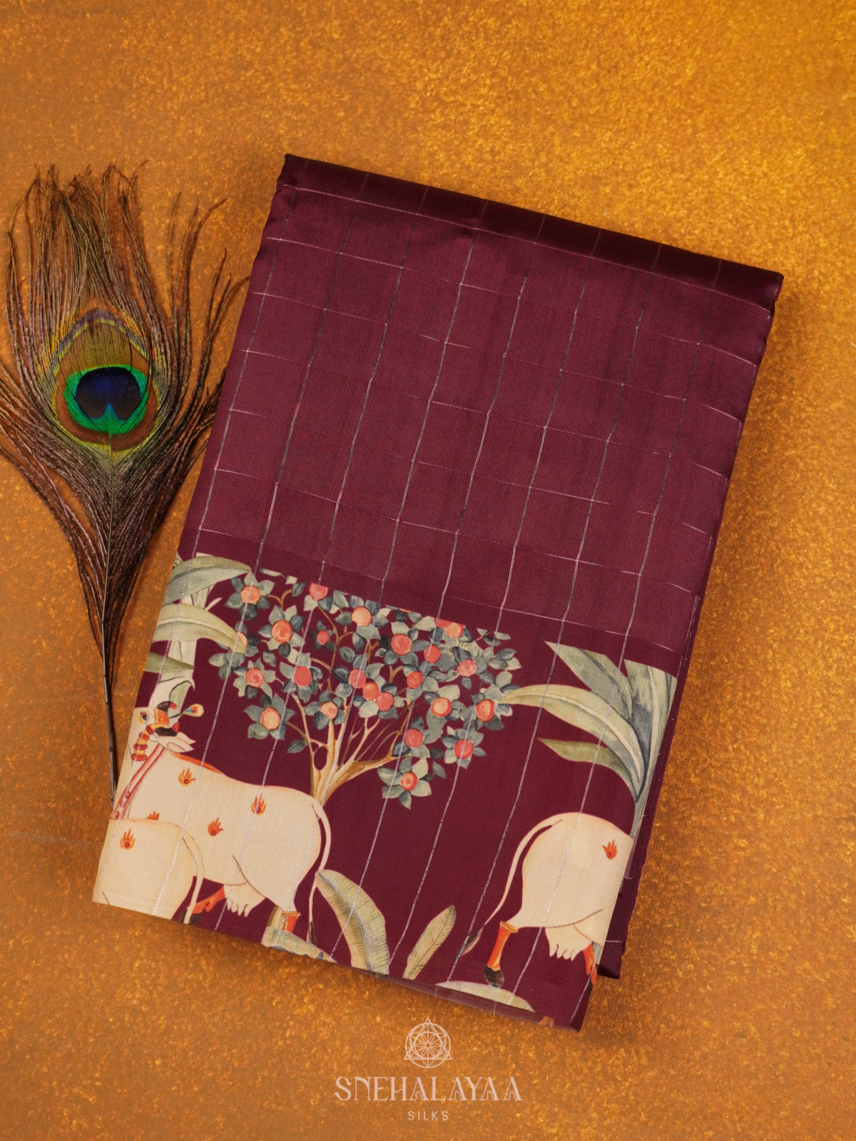 Burgundy Tussar Saree with Pichwa Border