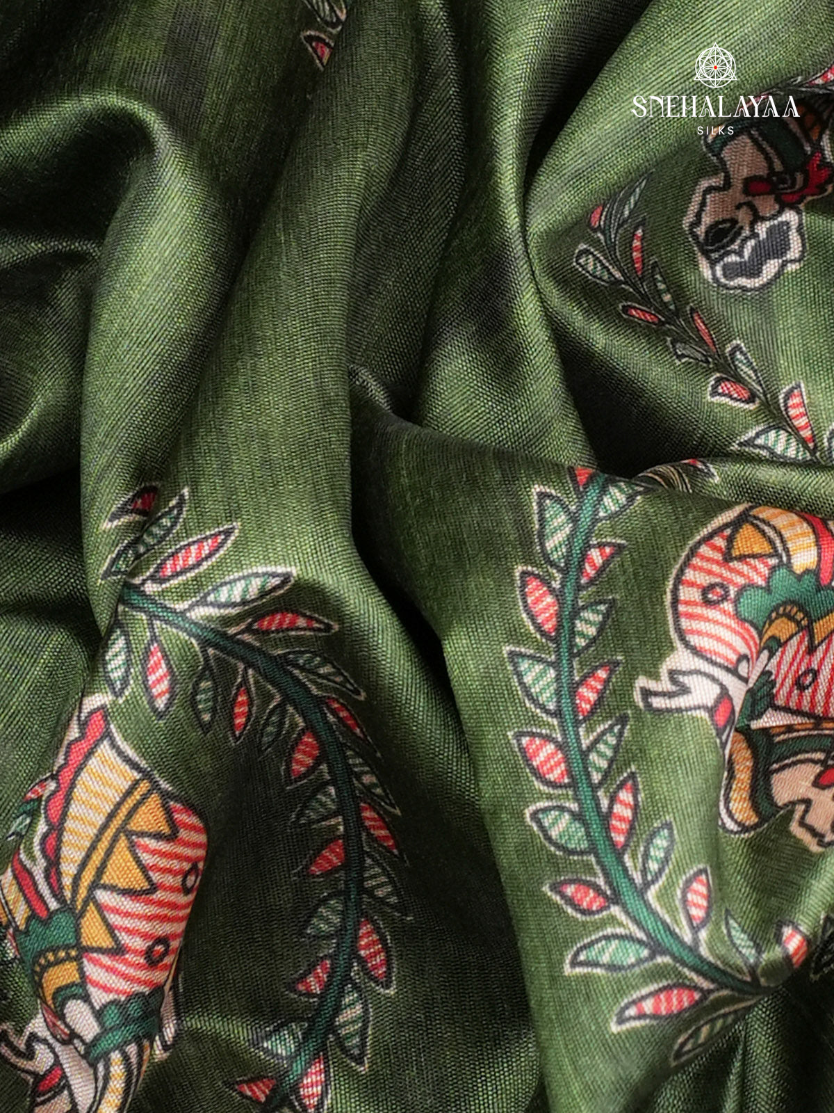 Green Madhubani Printed Saree