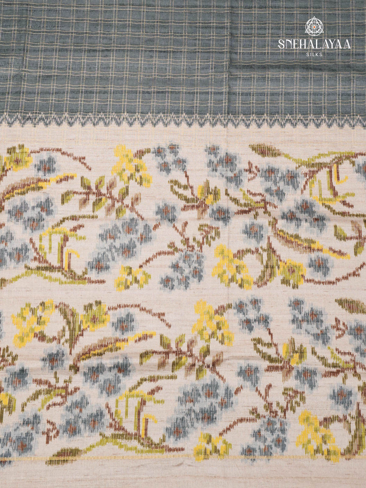 Grey Floral Printed Tussar Saree