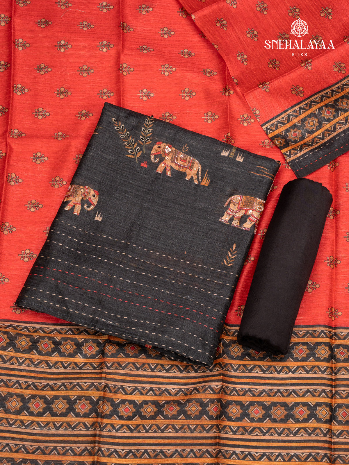 Black Chanderi Cotton 3-Piece Salwar Suit Material