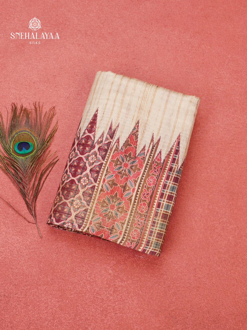 Beige Tussar Saree