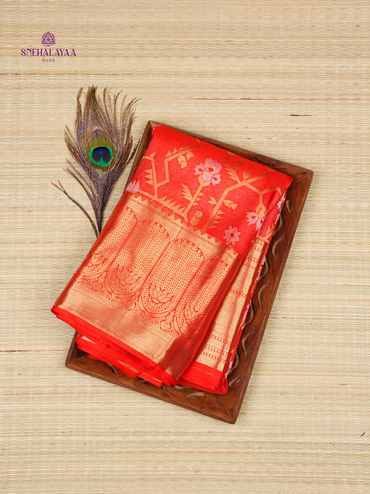 Vermilion Red Kanjivaram silk saree