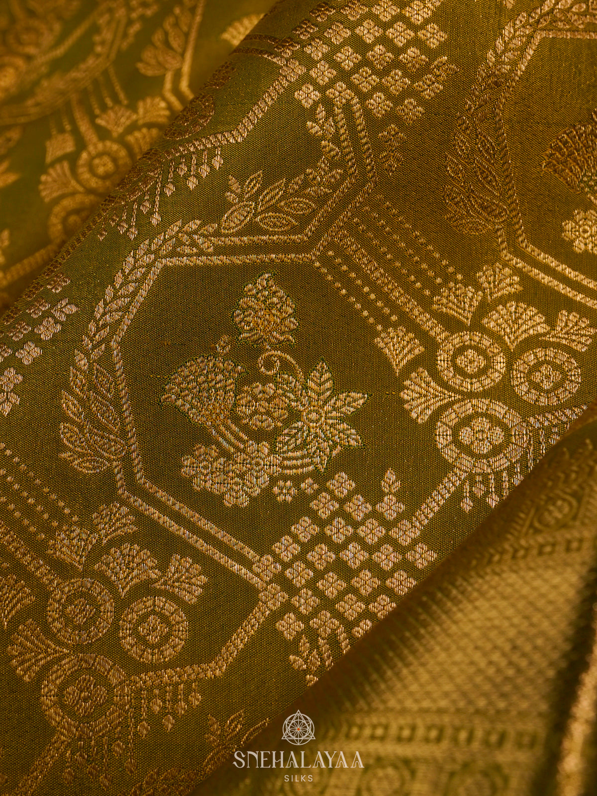 Olive Green Kanjivaram Silk Saree