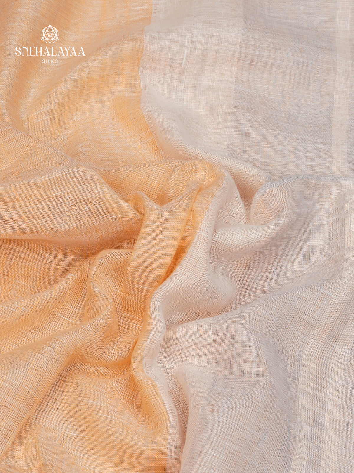 Off-White Linen Saree with Peach Stripes