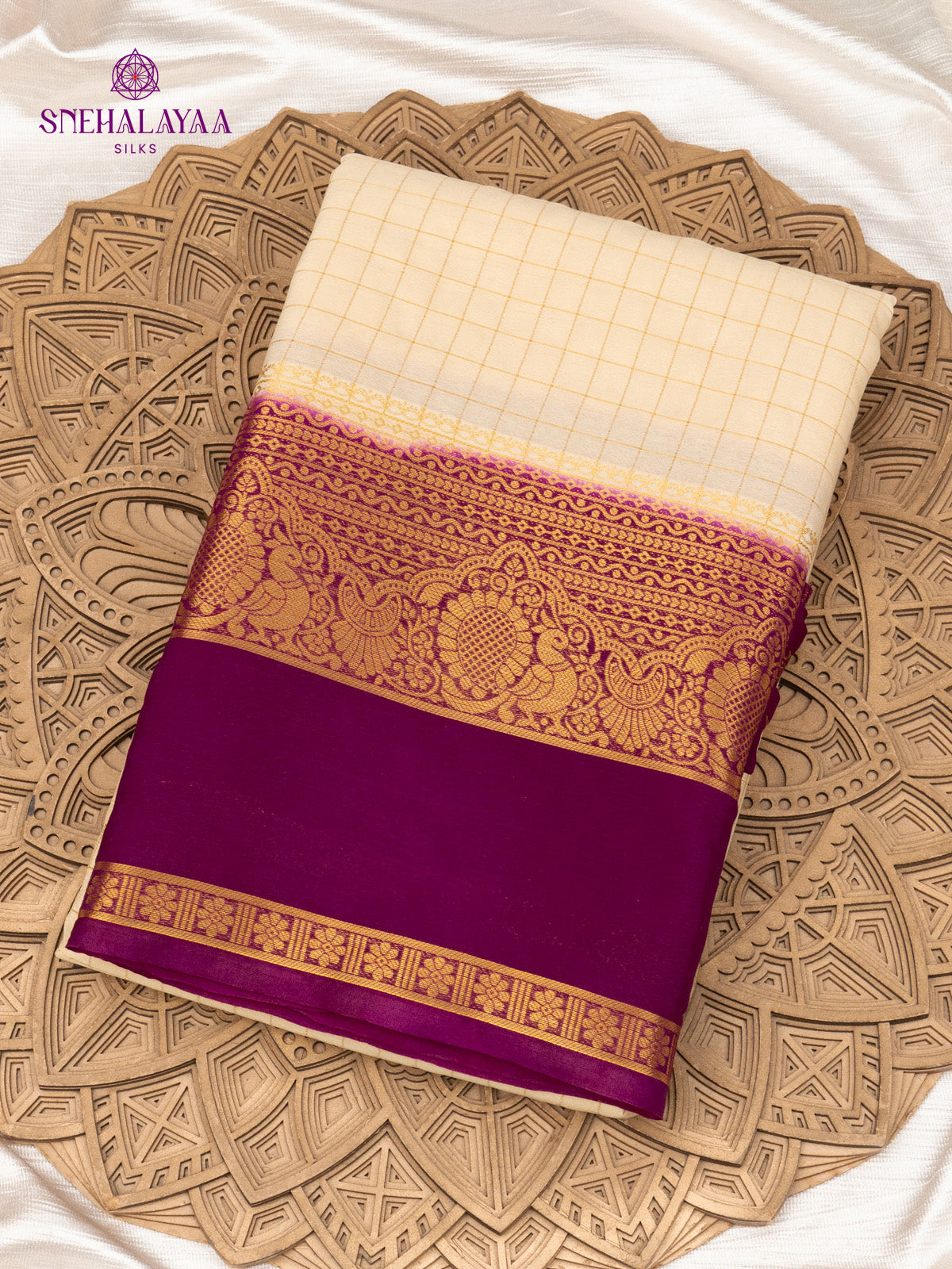 Beige Mysore Silk Saree