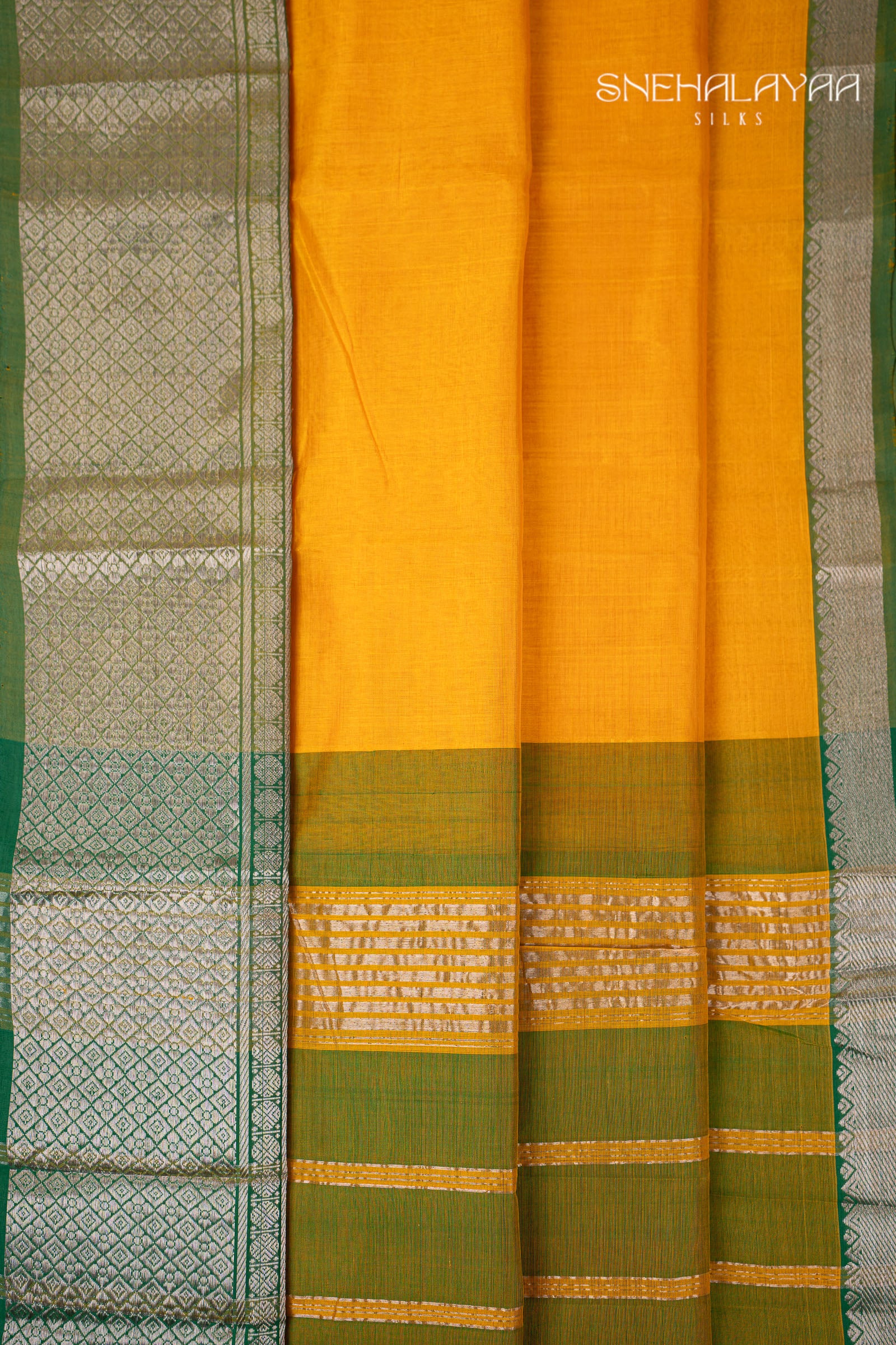 Canary Yellow Mangalgiri Silk Saree