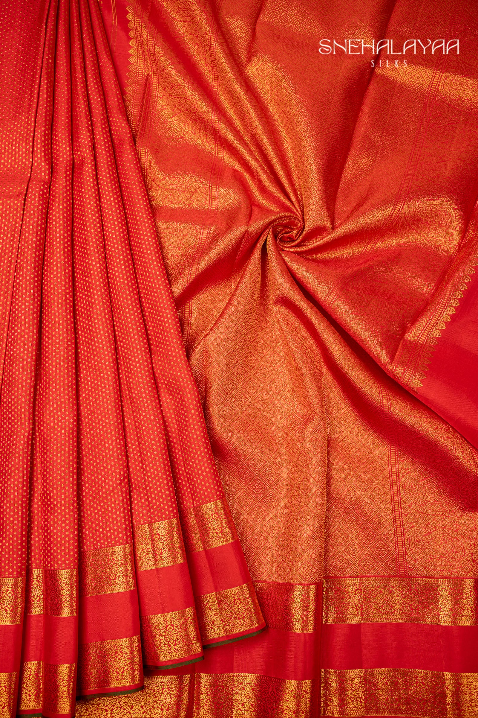 Red Orange Kancheevaram Silk Saree