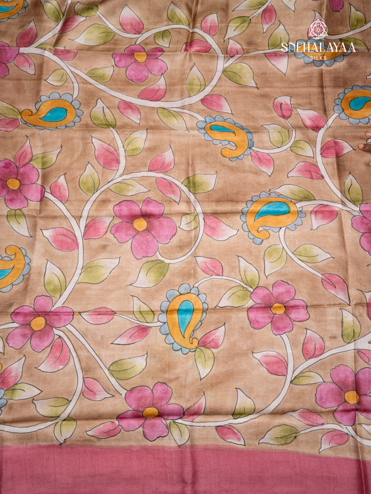 Pale Brown Printed Tussar Saree
