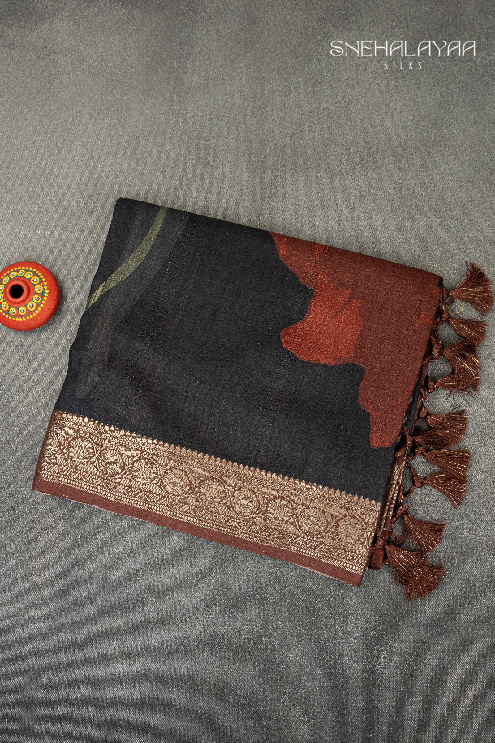 Black Semi Jute Silk Saree