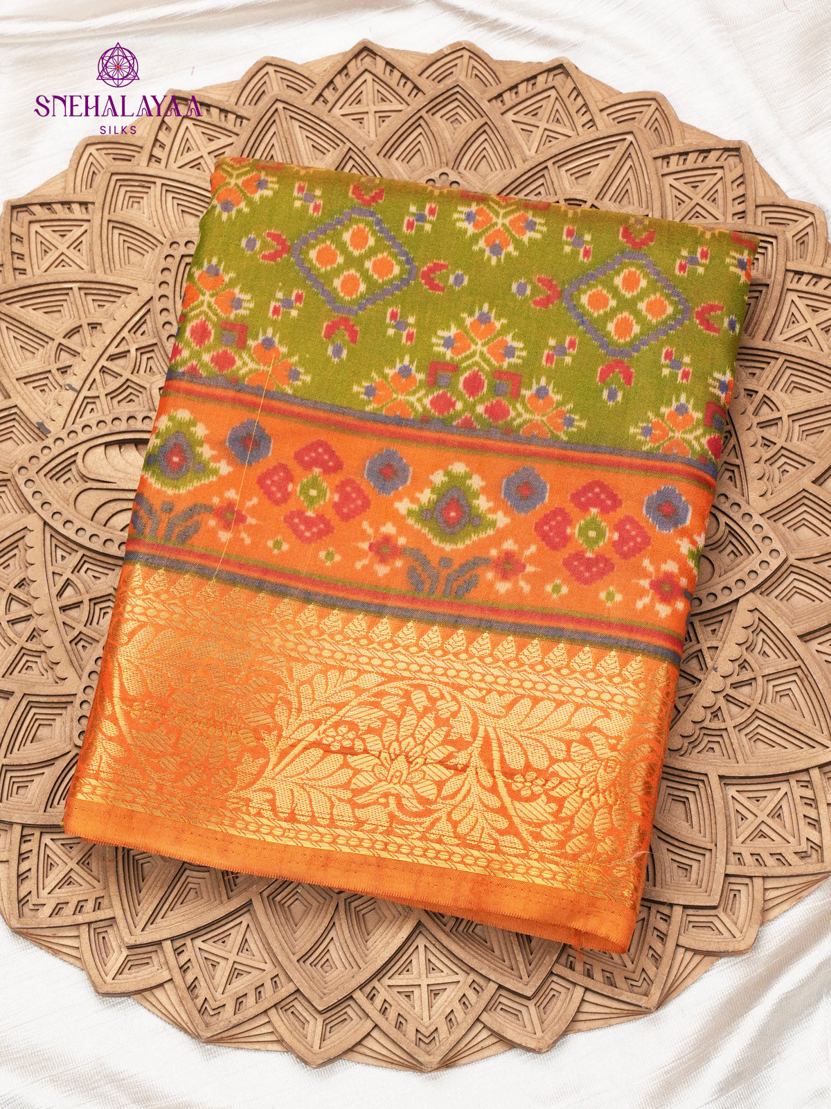 Olive Green Ikat Saree