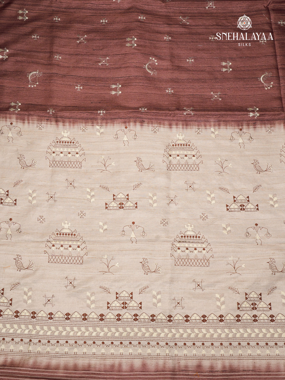 Brown Tussar Embroidery Saree
