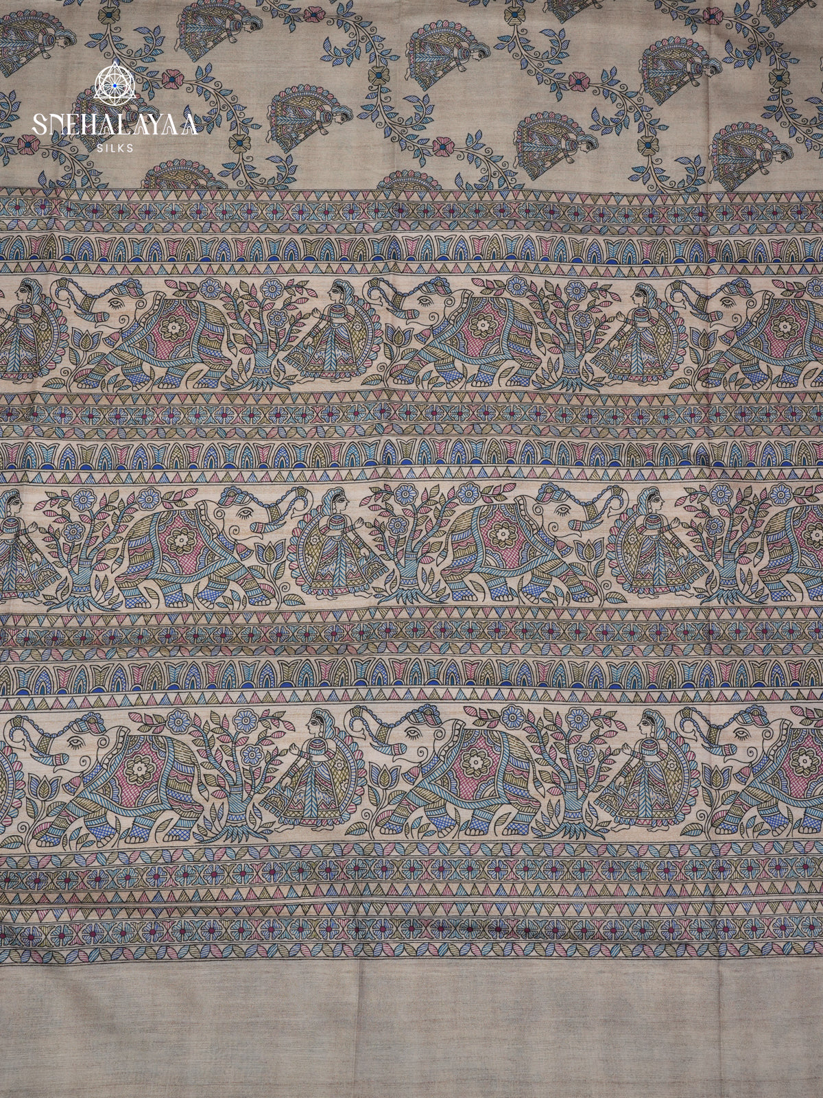 Beige Madhubani Printed Saree