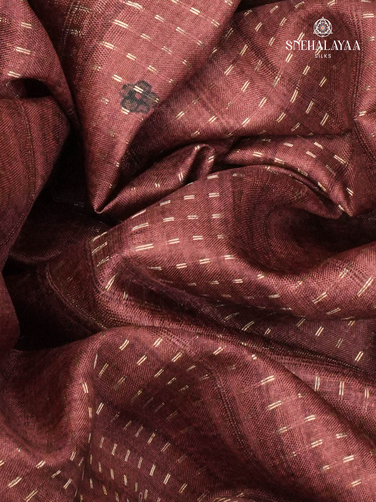 Brown Floral Printed Tussar Saree