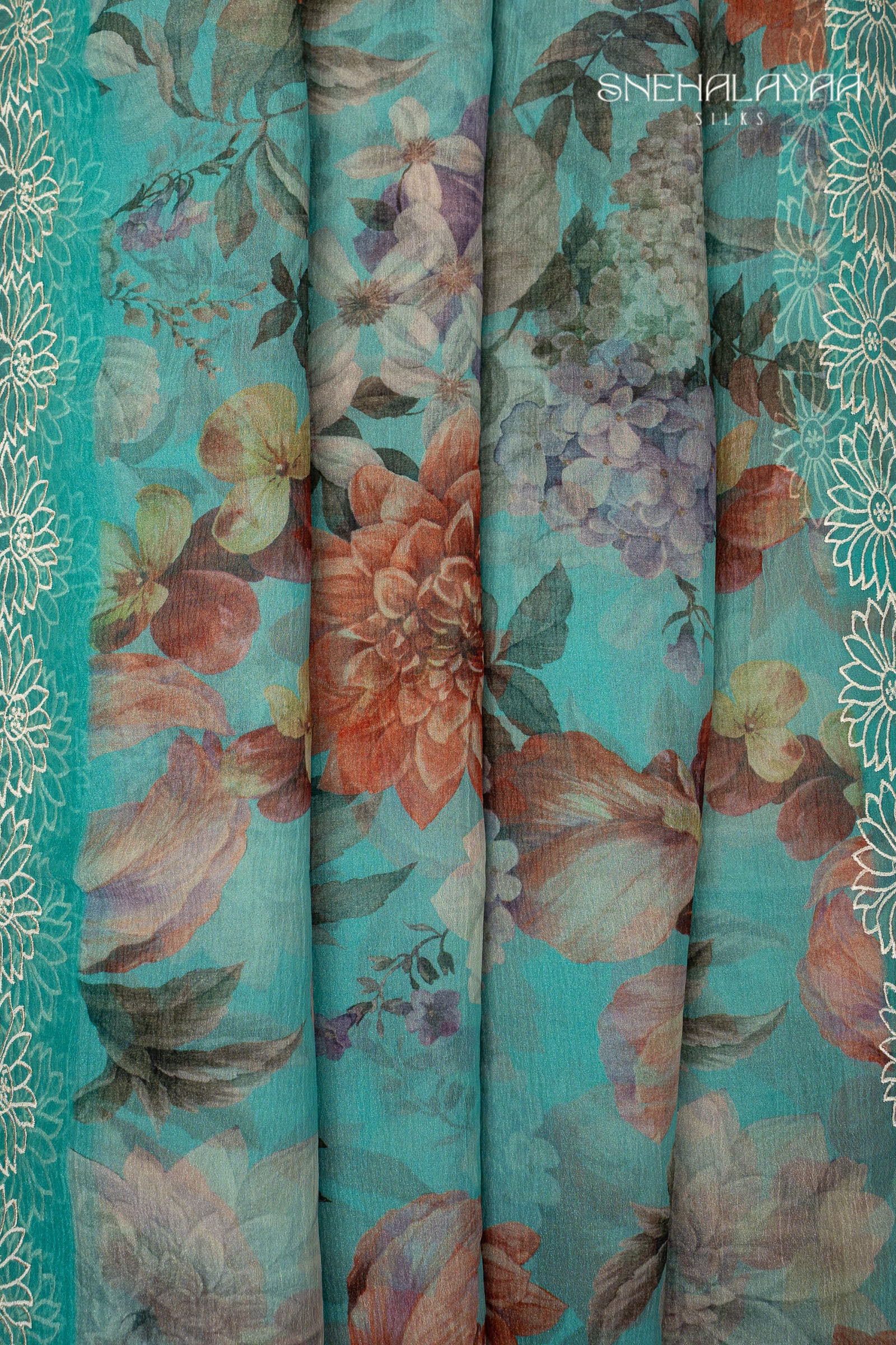 Teal Blue Crush Saree