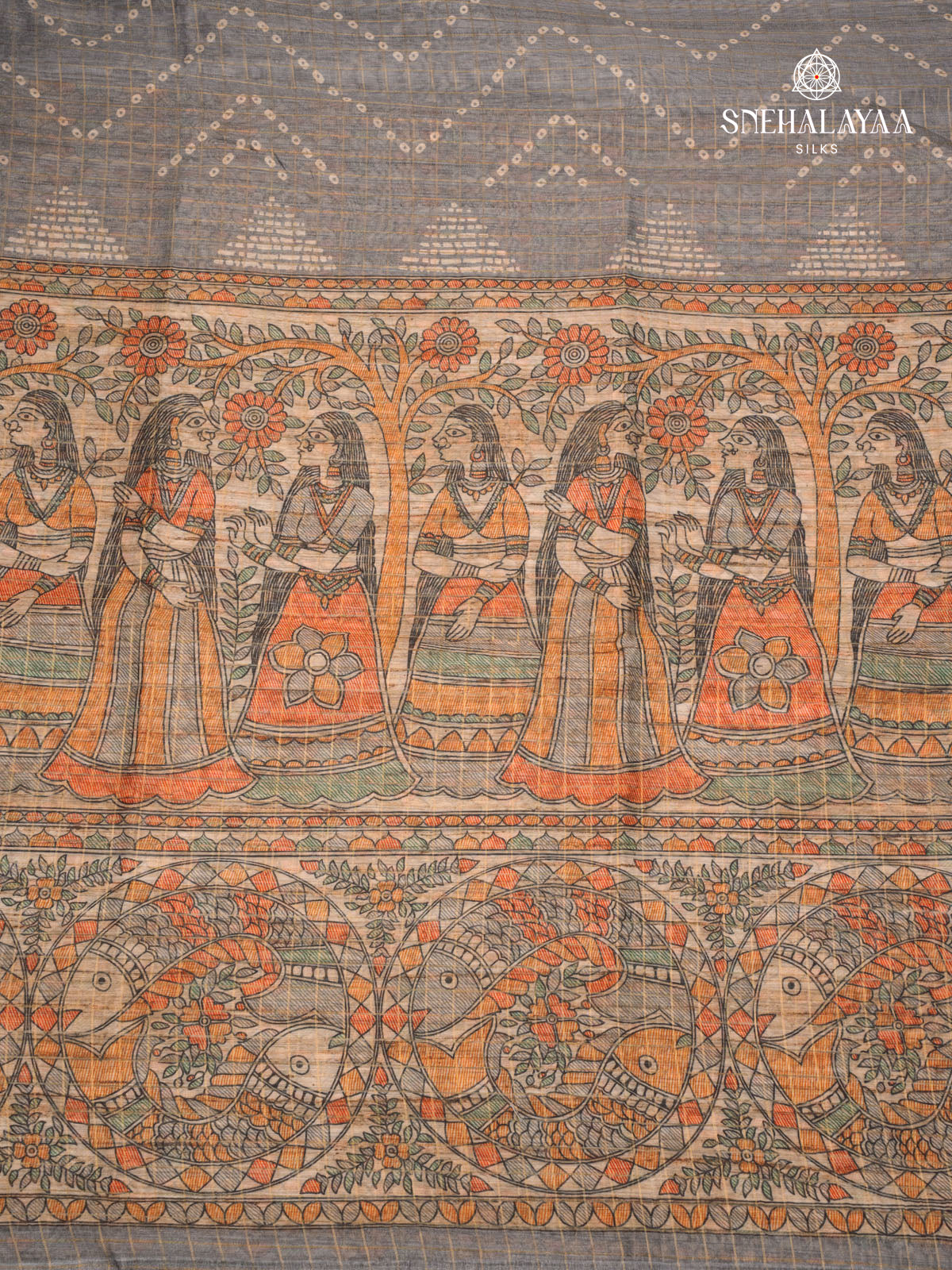 Grey Madhubani Saree