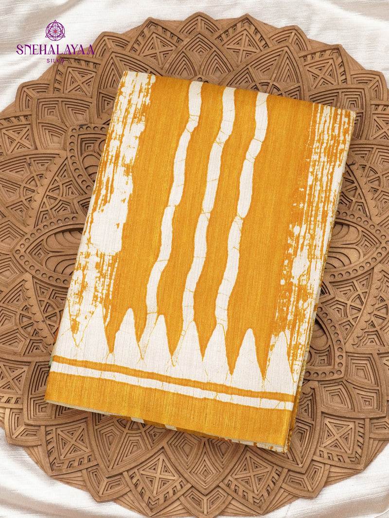 Yellow Printed Tussar Saree