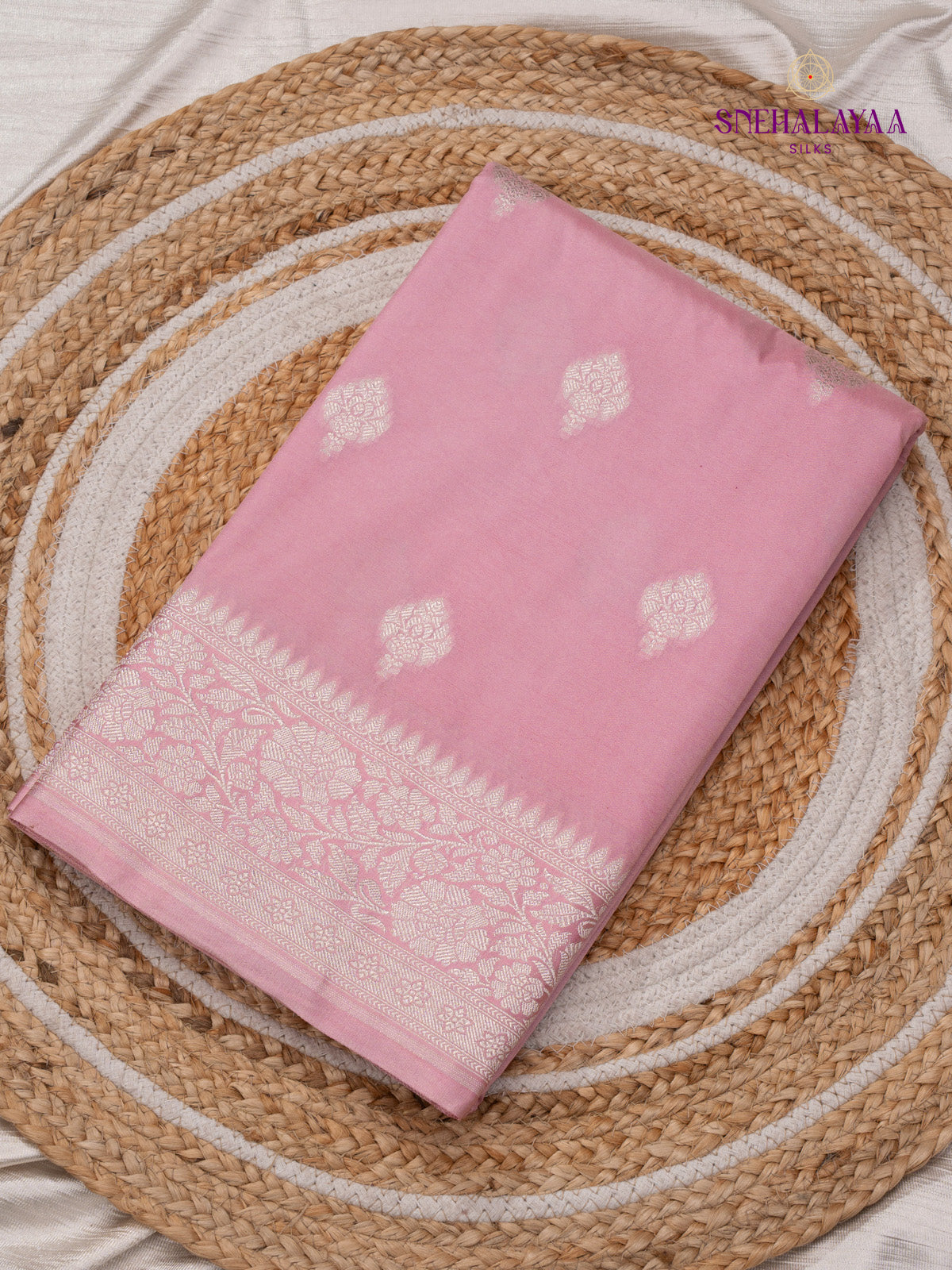 Pale Pink Satin Banaras Saree