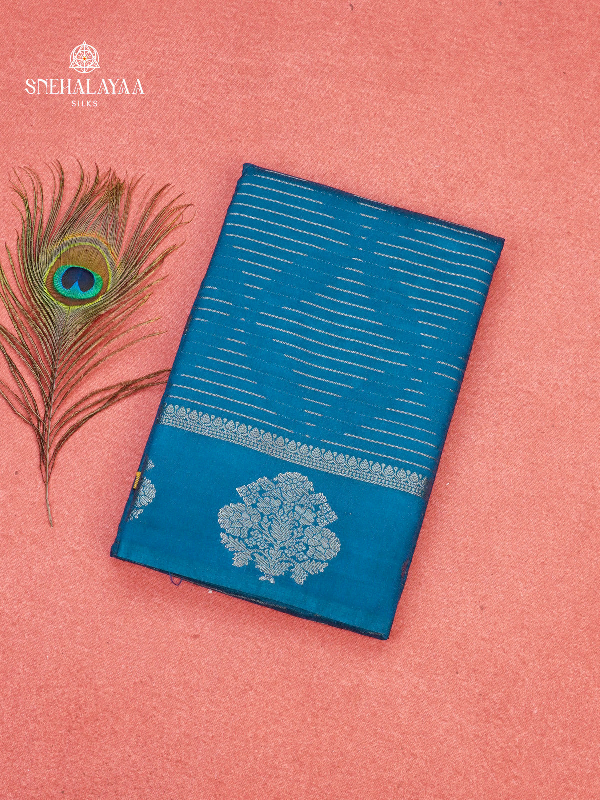 Teal Blue Raw Silk Saree