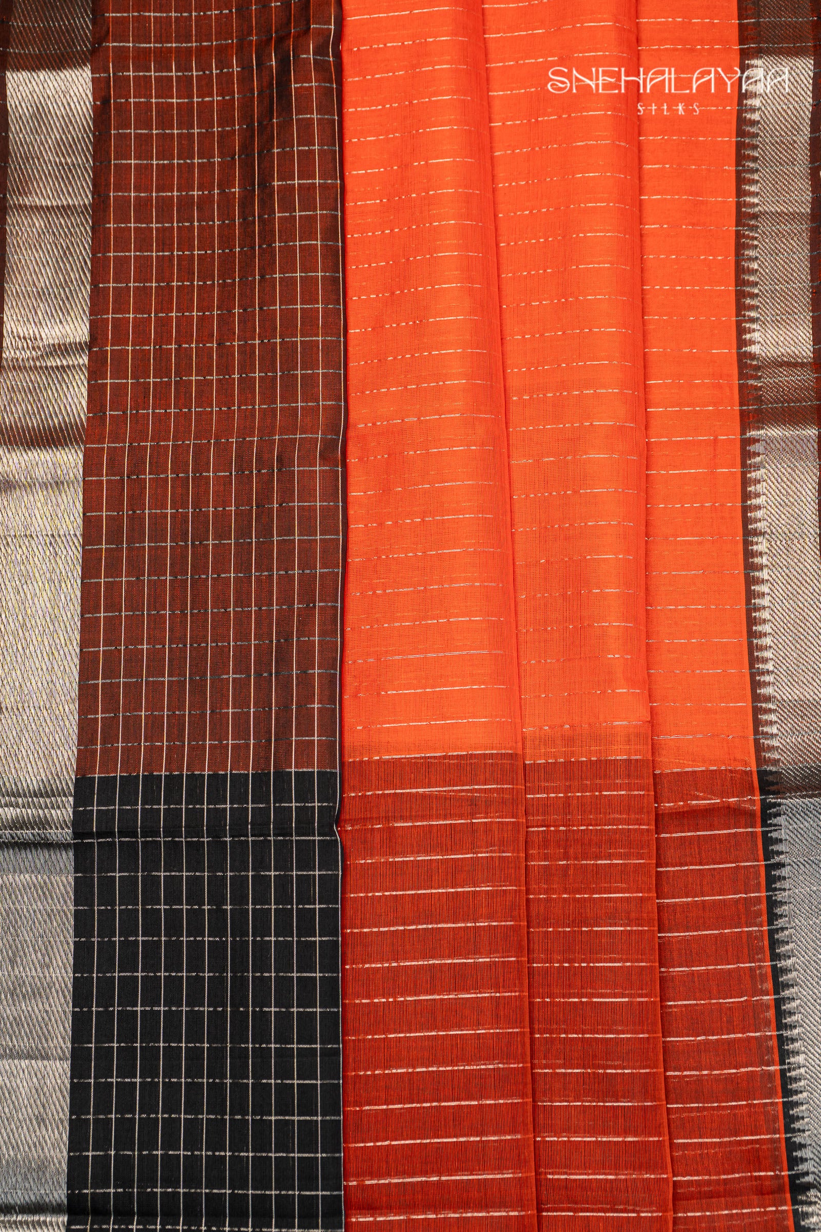 Orange Mangalgiri Silk Saree