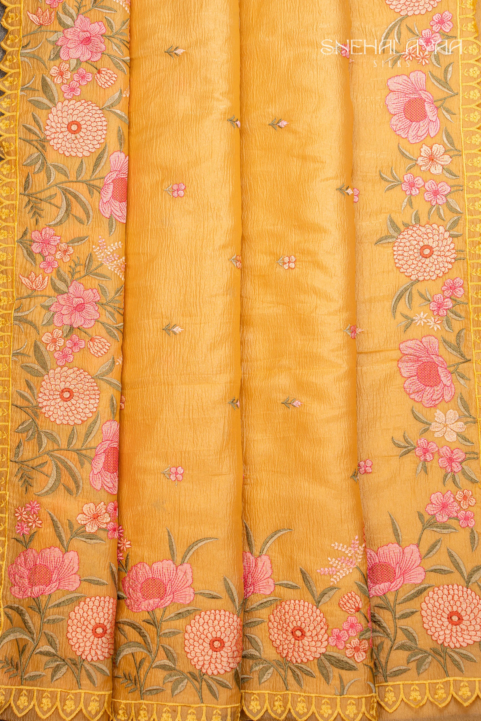 Yellow Crush Tissue Saree