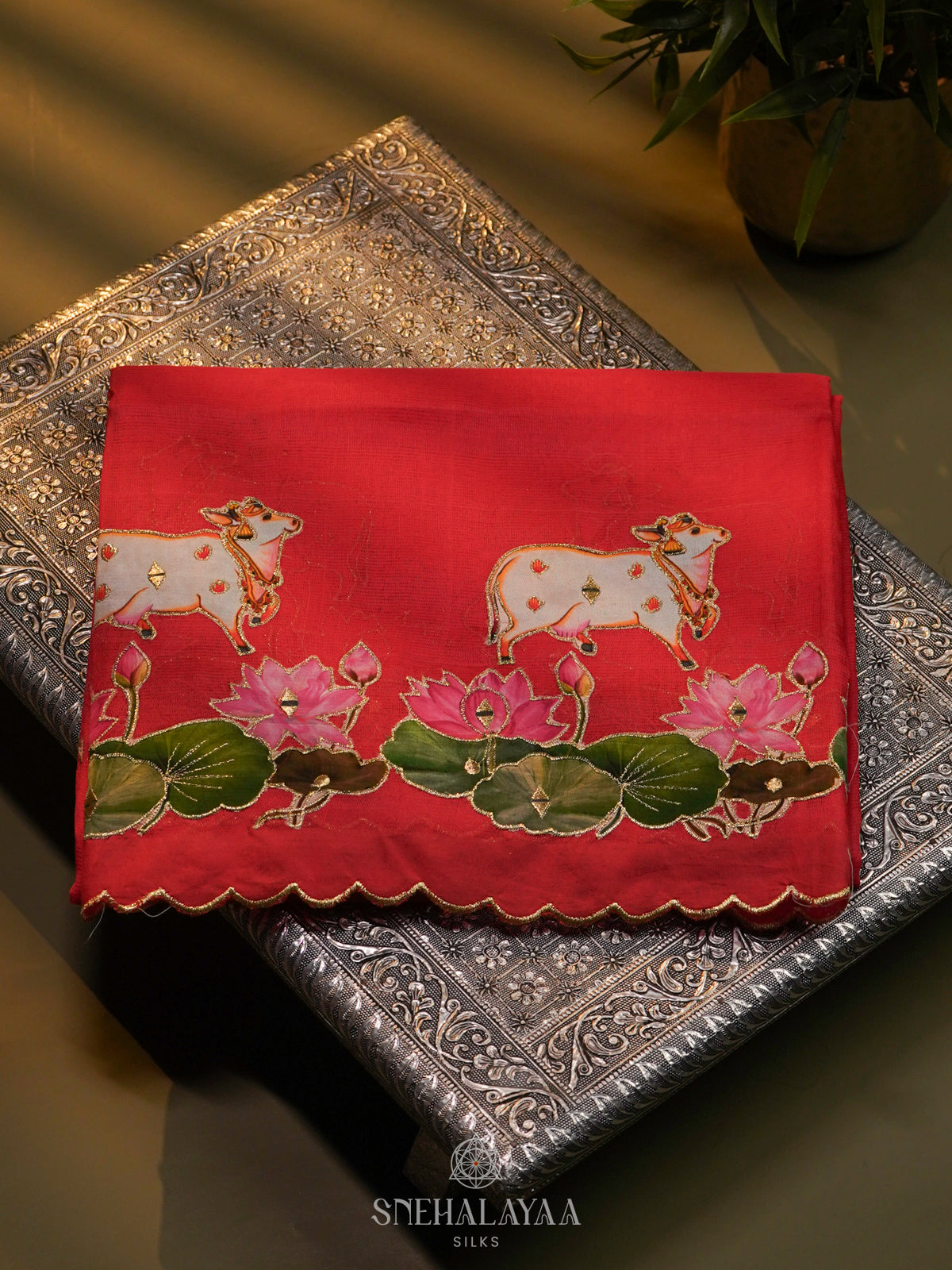 Red Magalagiri Silk Embroidery Saree