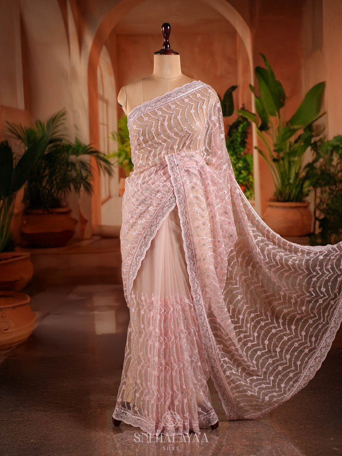 Pastel Pink Designer Saree