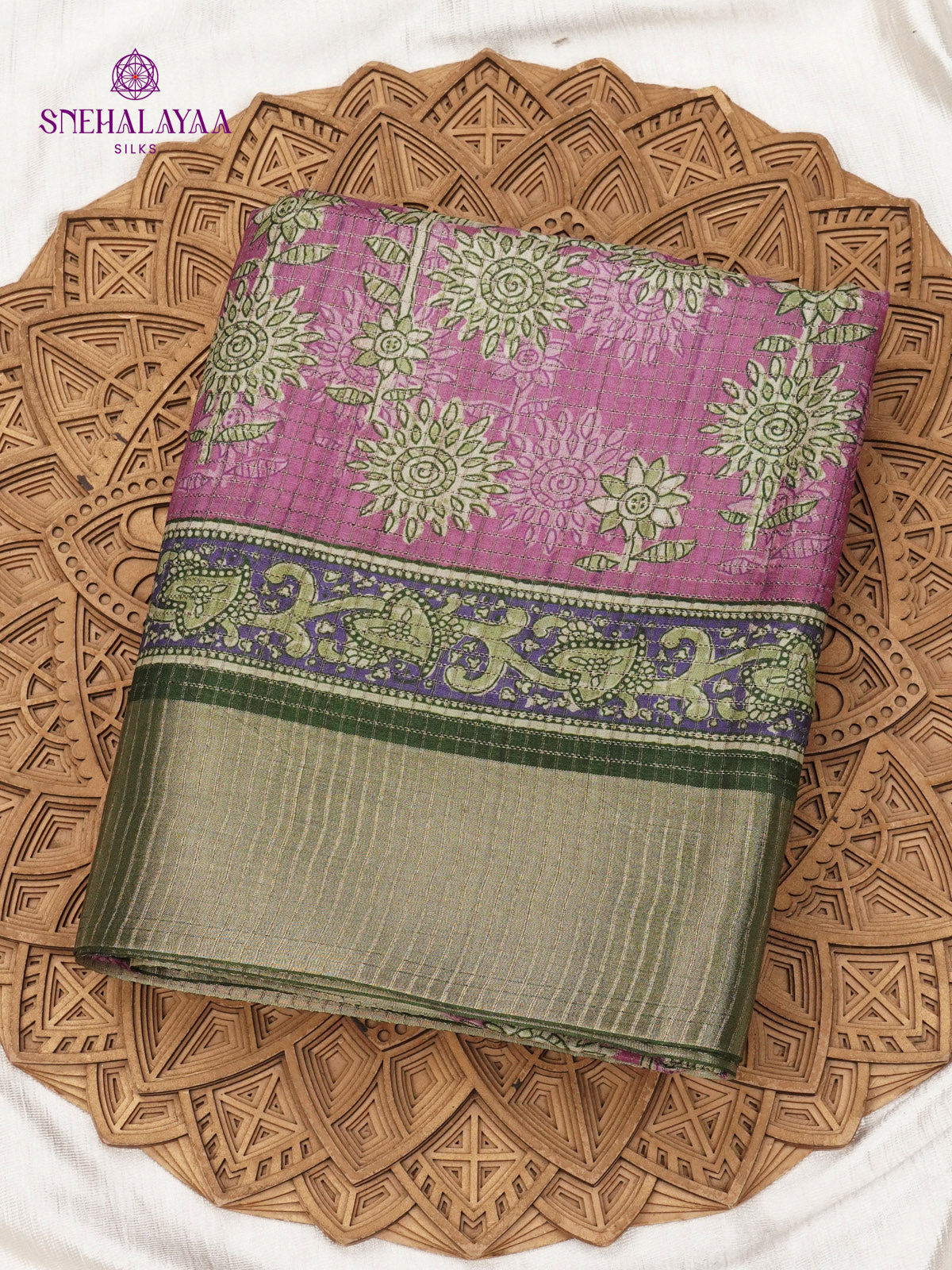 Magenta Pink Floral Printed Tussar Saree