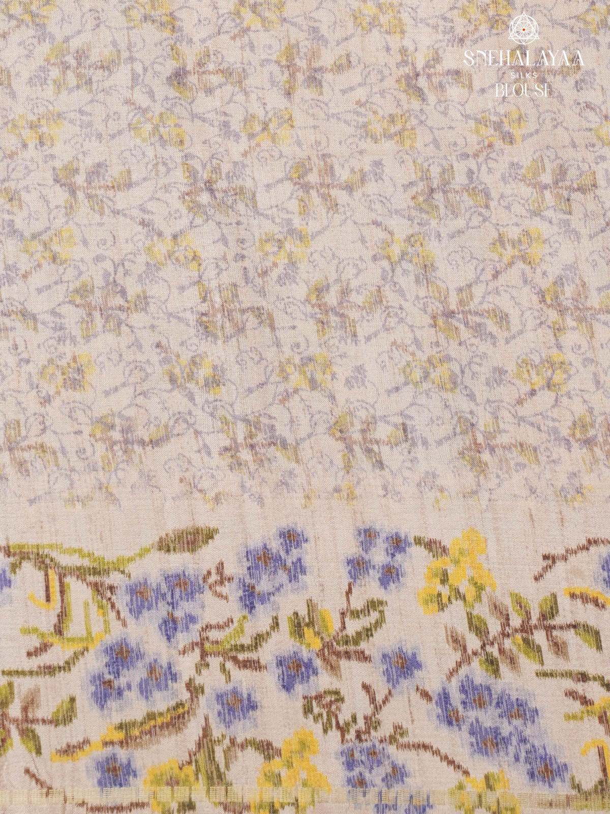 Blue Floral Printed Tussar Saree