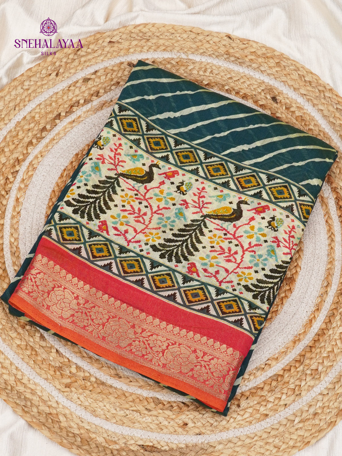 Teal Green Dola Silk Saree