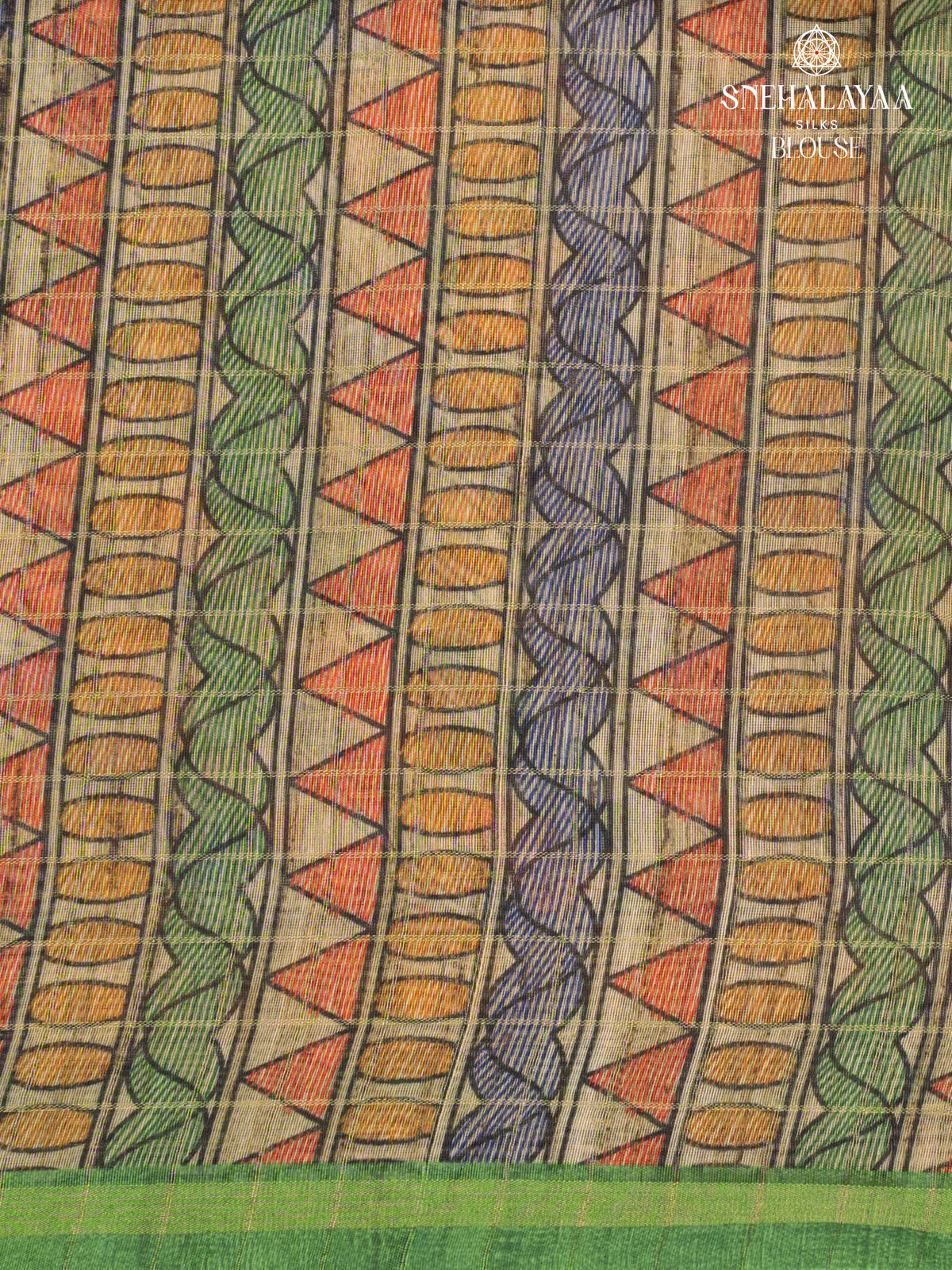 Green Madhubani Saree