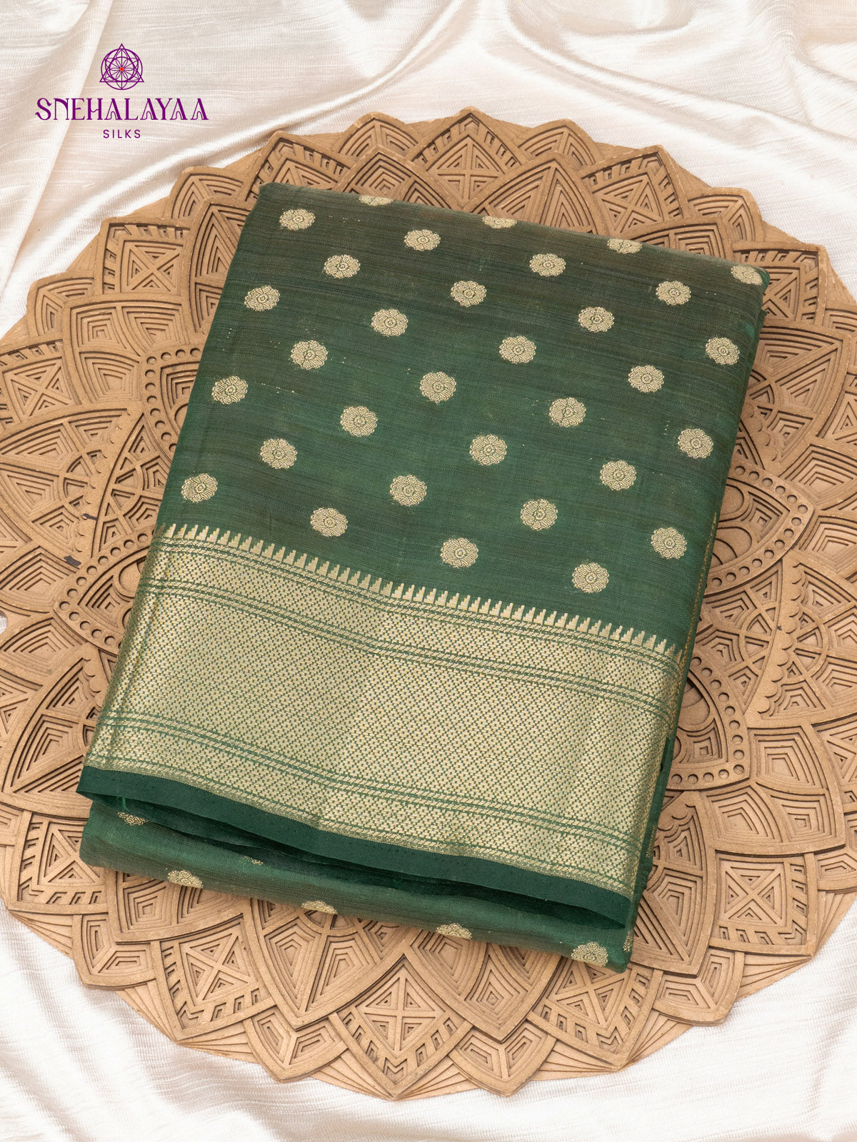 Forest Green Raw Silk Saree