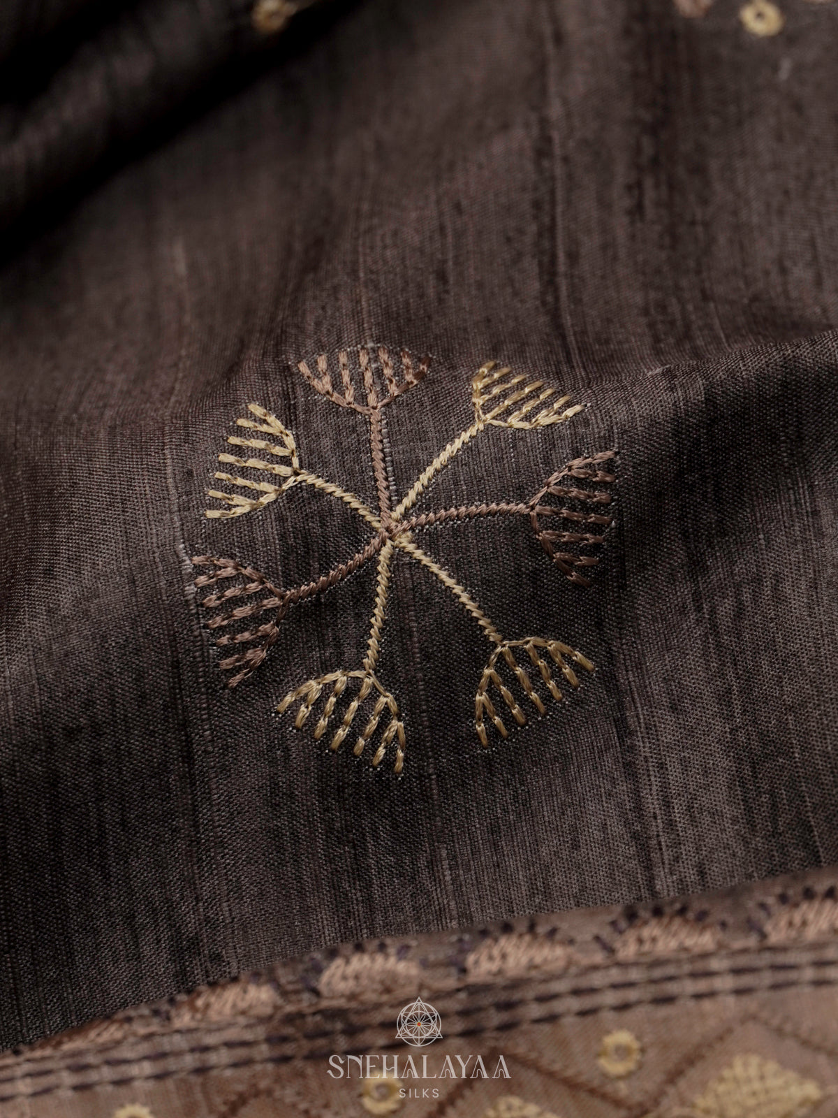 Grey Tussar Embroidery Saree