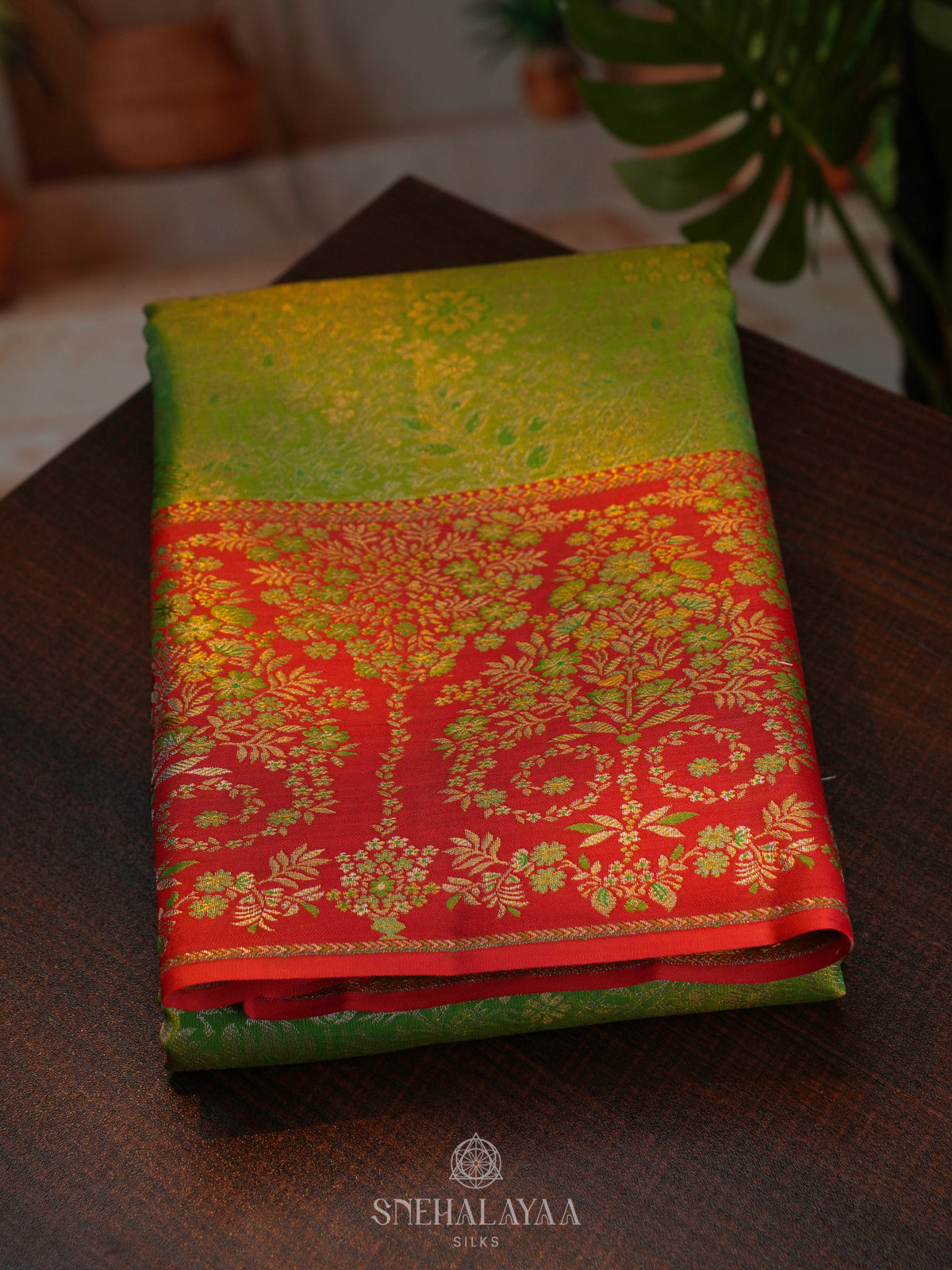 Lime Green Kanjivaram Silk Saree
