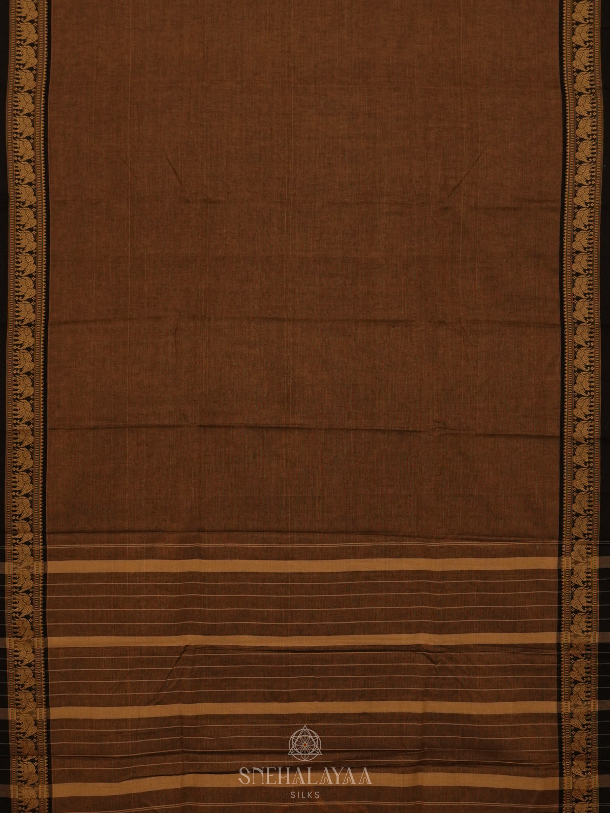 Brown Narayanpet Cotton Saree without Blouse