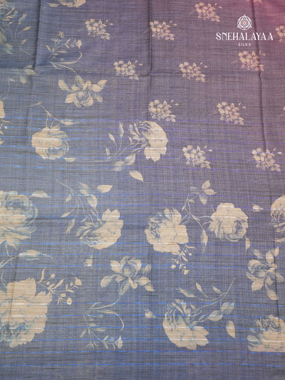 Dusty Purple Floral Printed Tussar Saree