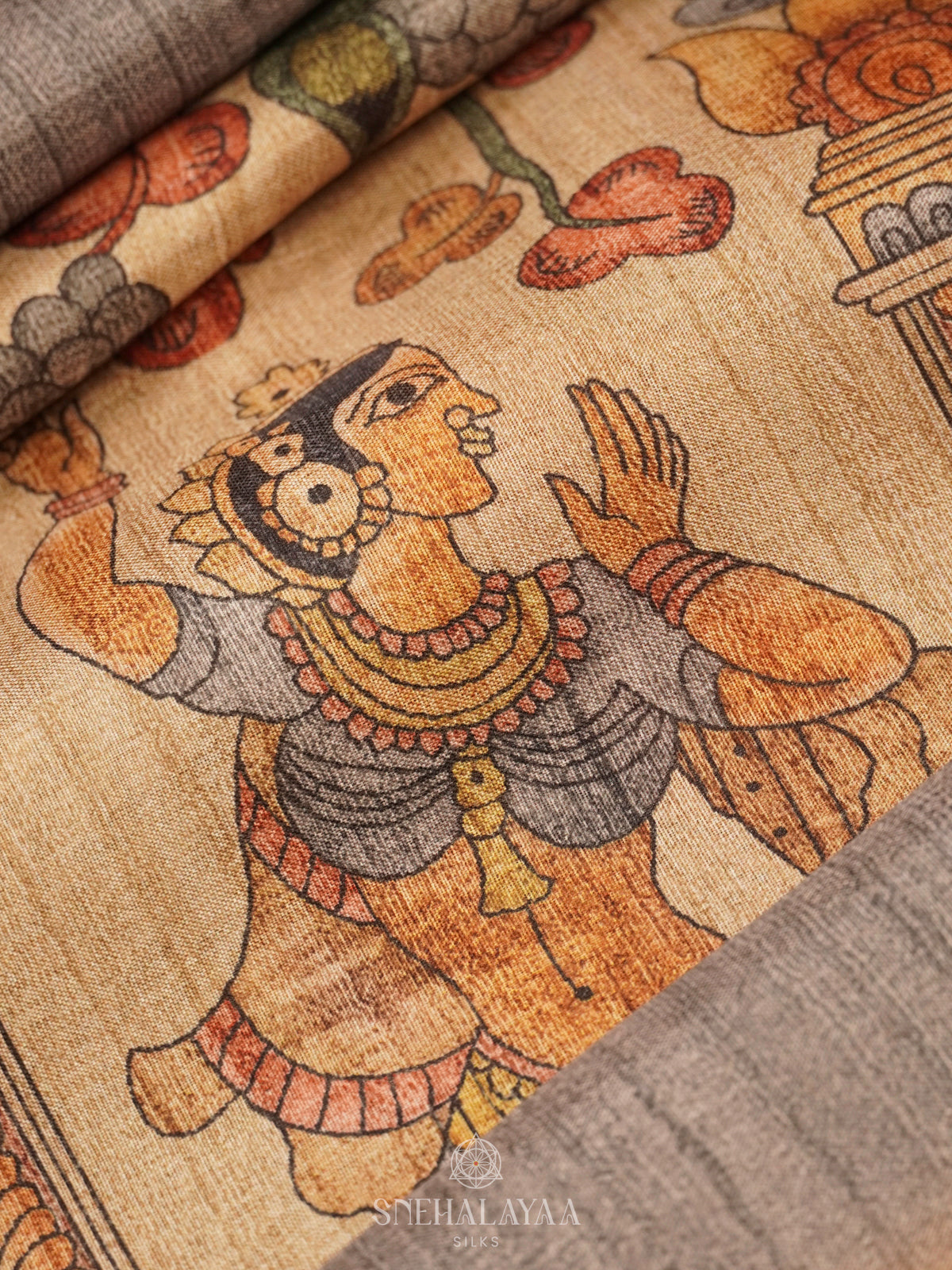 Beige Kalamkari Tussar Saree