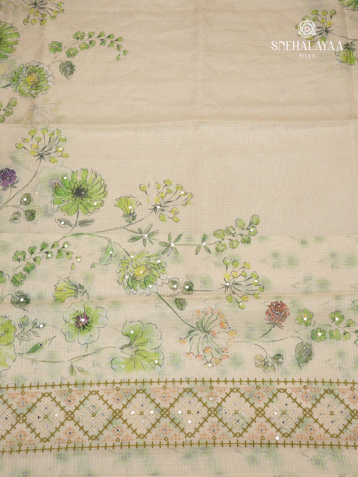 Cream Kota Embroidery Saree