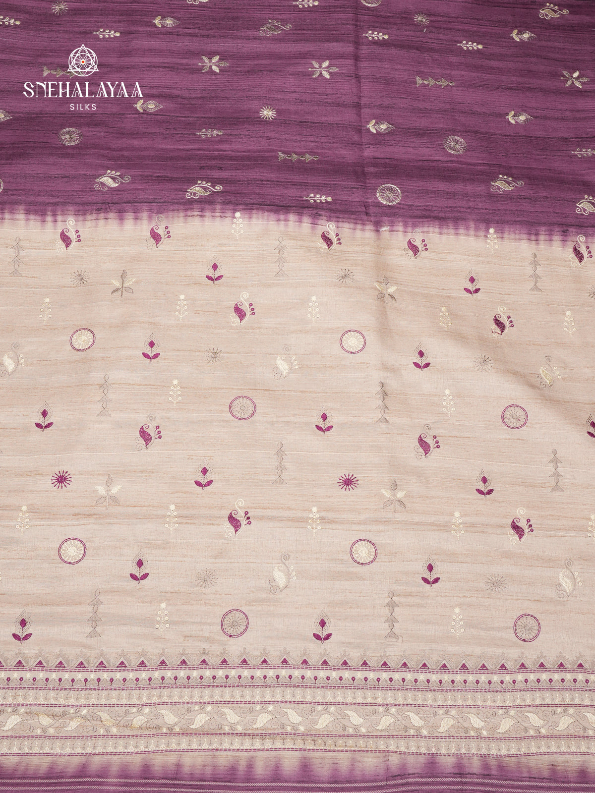 Purple Tussar Embroidery Saree