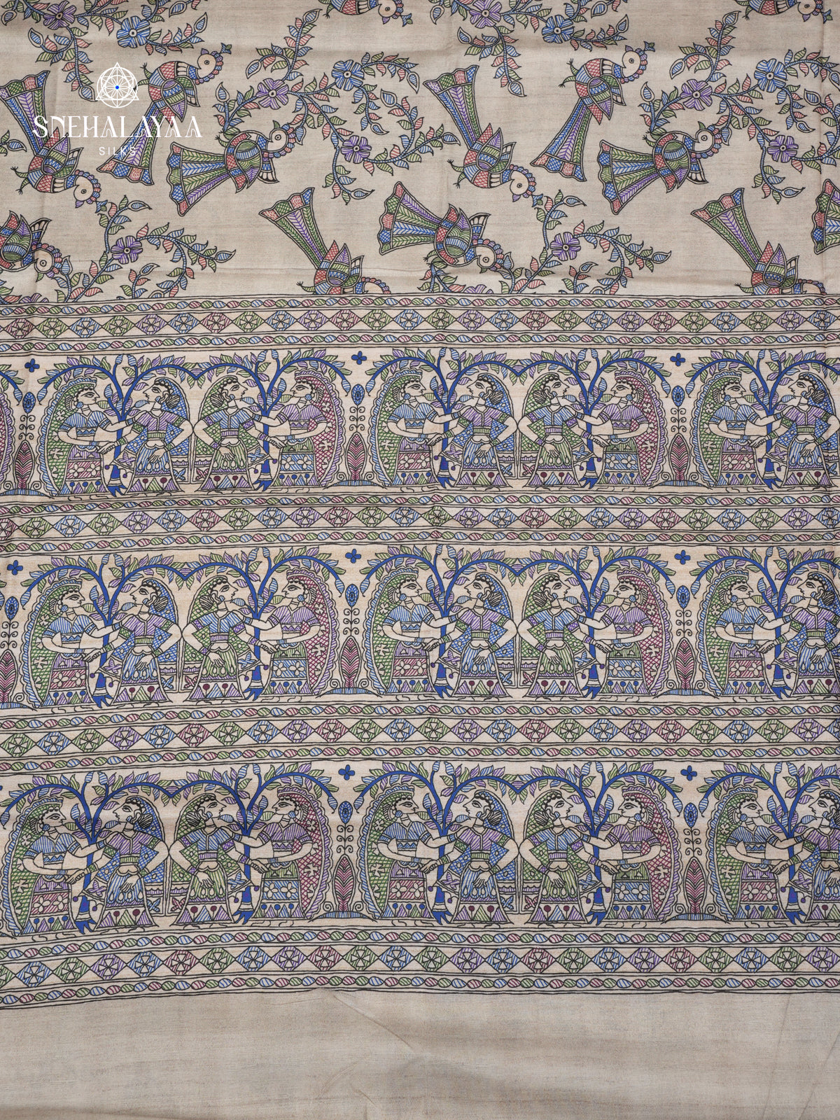 Beige Madhubani Printed Saree