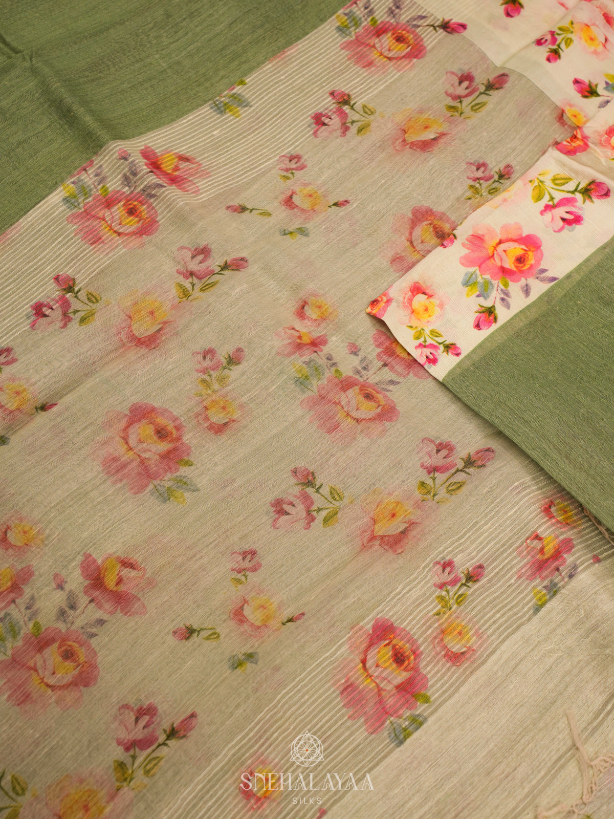 Olive Green Matka Jute Saree