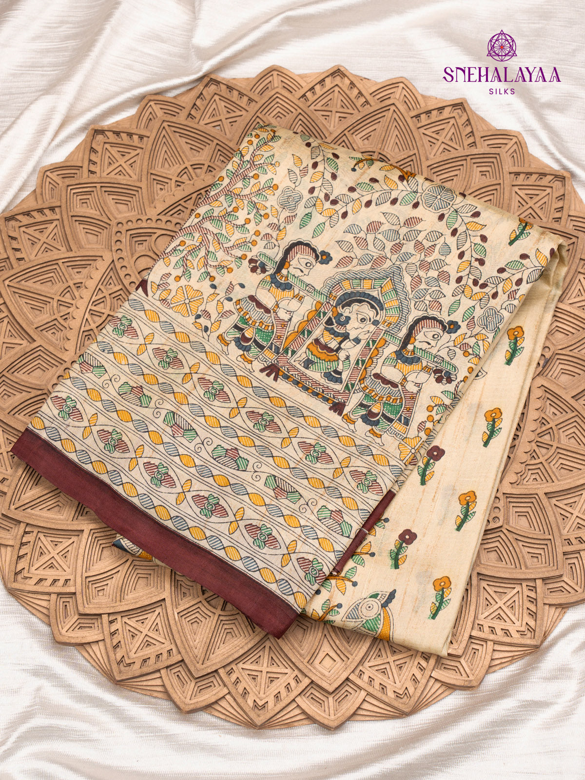 Sandal Printed Tussar Saree