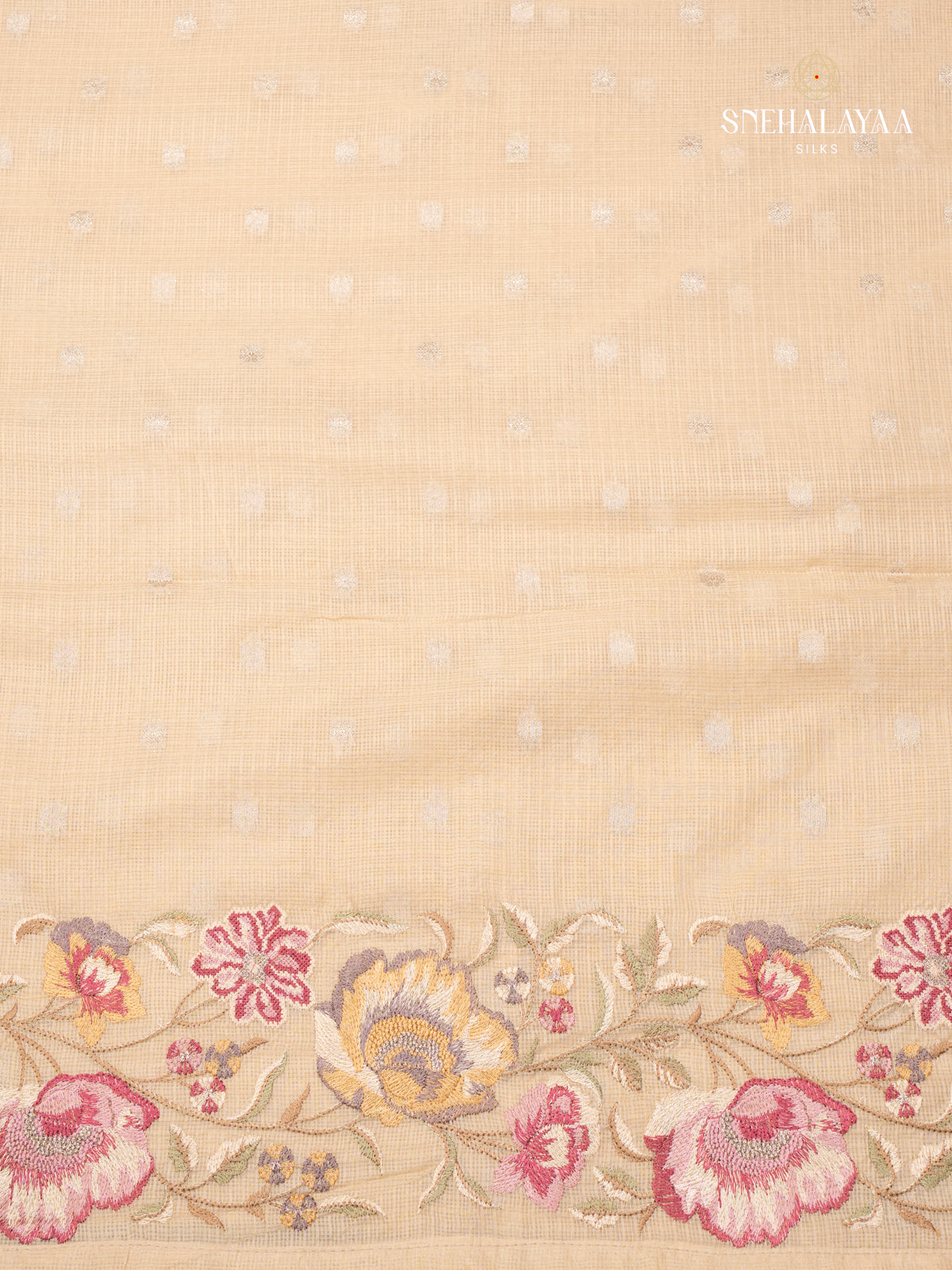 Cream Kota Embroidery Saree