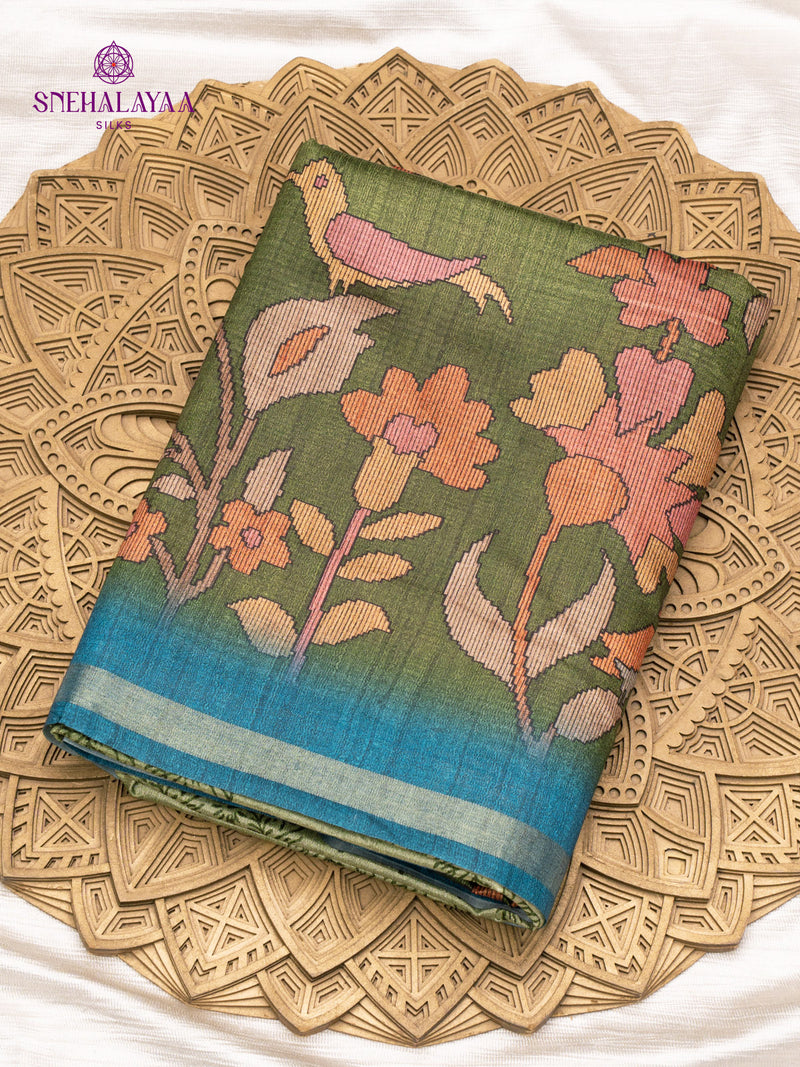 Olive Green Tussar Saree