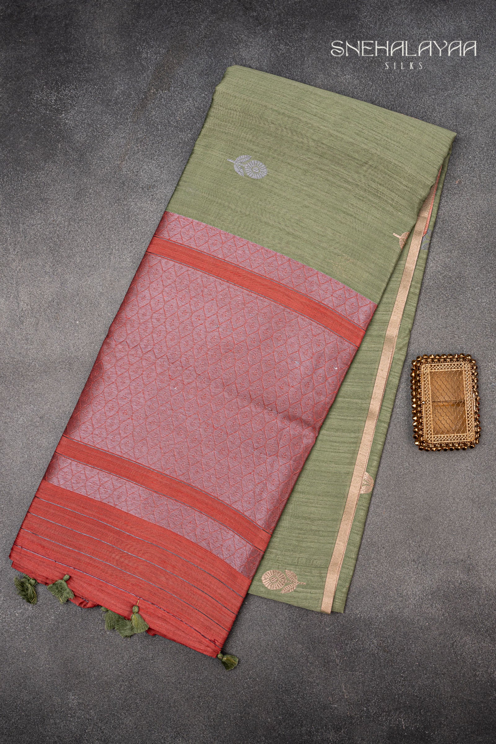 Sage Green Semi Raw Silk Saree