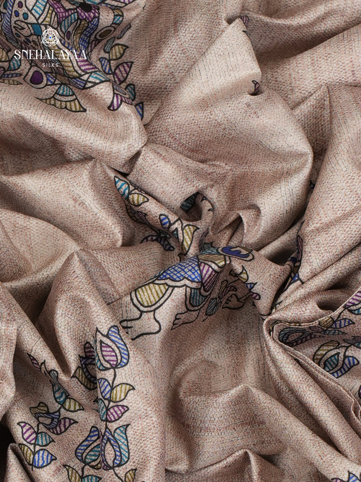 Beige With Pink Border Madhubani Saree