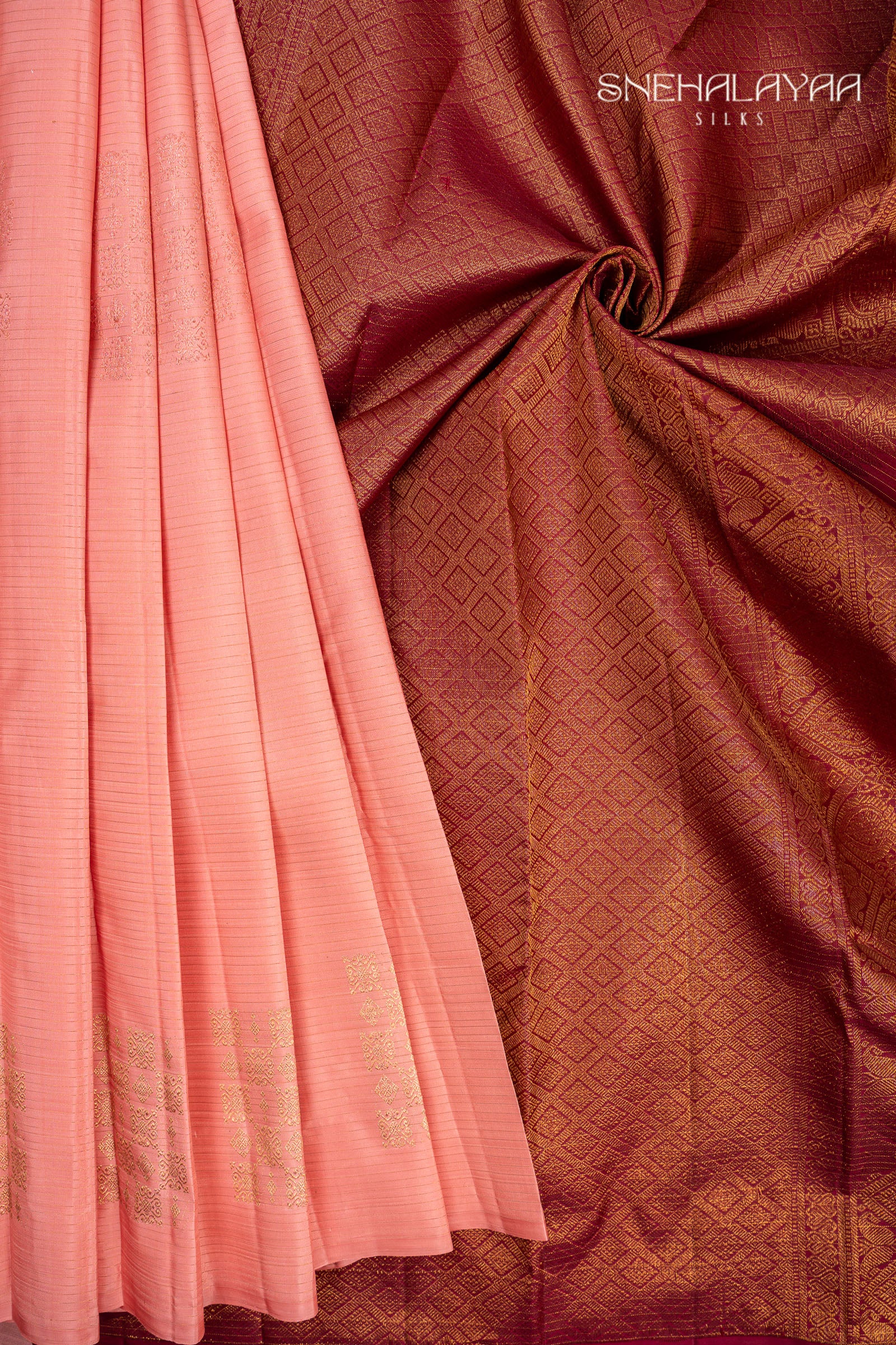 Peach Pink Silk Saree