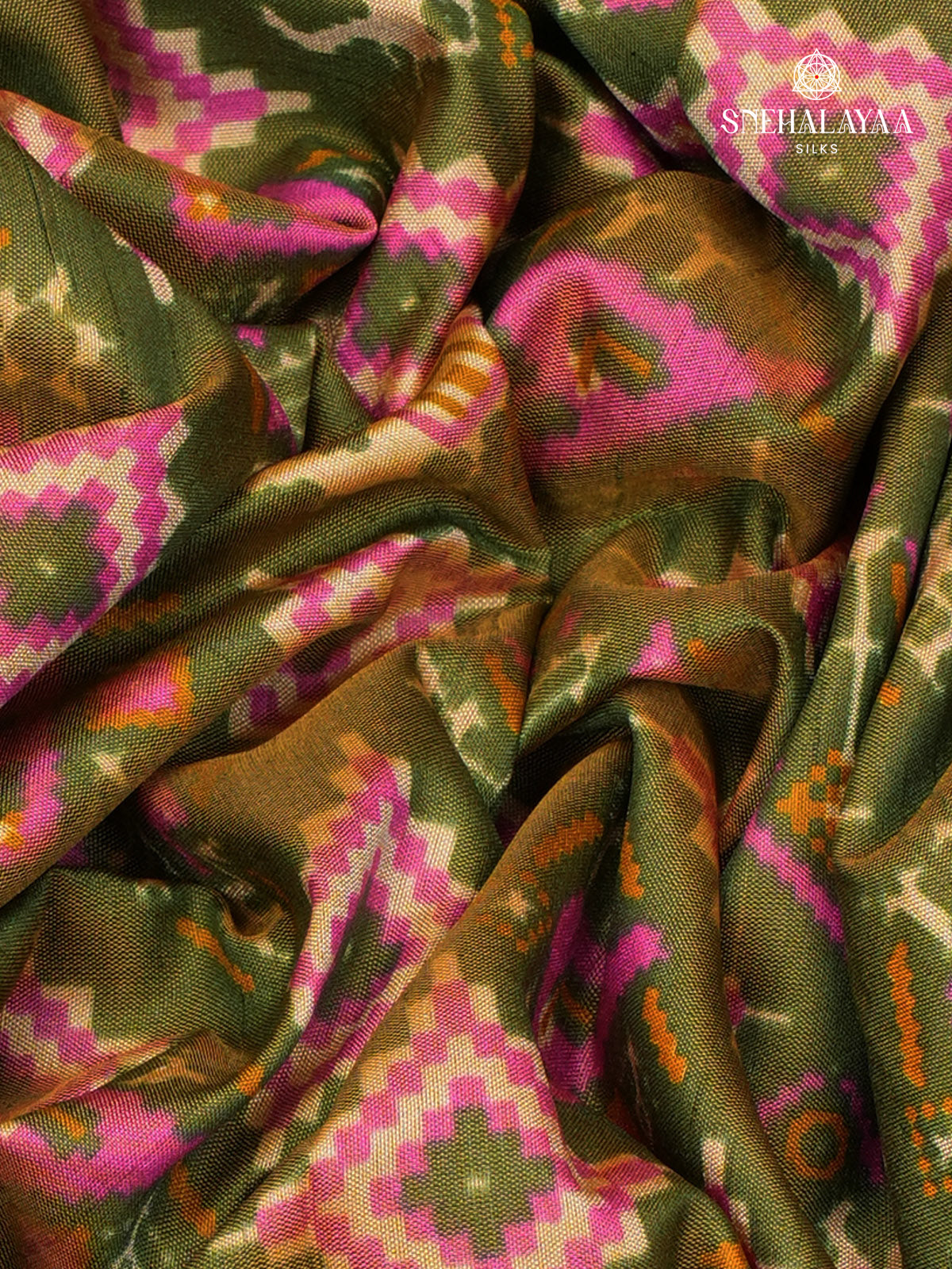 Olive Green Ikat Saree